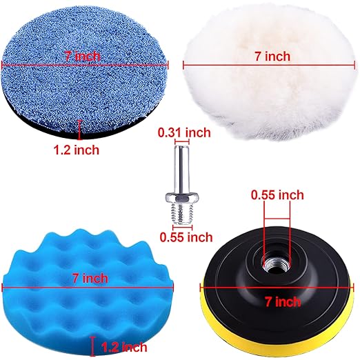 SIQUK 13 Pieces Buffing Pads 7 Inch Car Polishing Pad Kit Foam Wax Polisher Pads Car Buffer Attachment for Drill