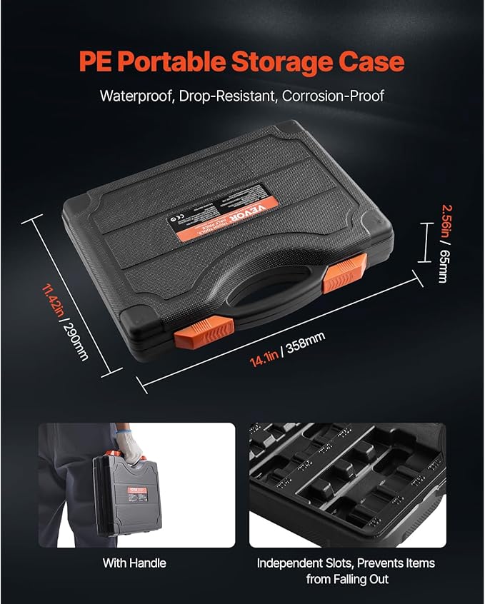 VEVOR Torx Bit Socket and External Torx Socket Set, 60-Piece T6-T70, TT6-TT70, TP8-TP60, E4-E24, S2 Alloy Steel and Cr-V Steel, 1/4 in, 3/8 in, and 1/2 in Drives, with Enhanced Storage Case, Hand Use