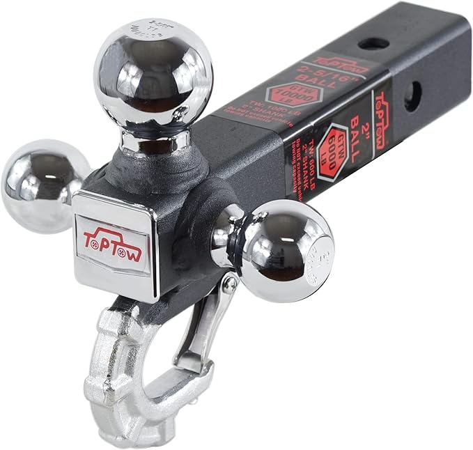 TOPTOW Trailer Hitch Tri-Ball Hitch Mount with Beast Tow Hook Chrome Hitch Balls Fits 2-inch Receiver