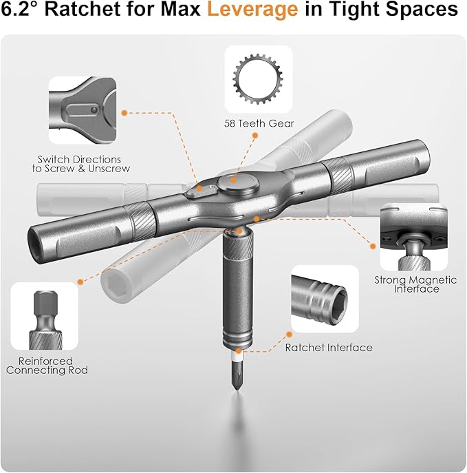 42-in-1 Magnetic Ratchet Screwdriver Set with Detachable T-Handle & Case, Multi-Bit Precision Driver Kit for Electronics, PC, Bicycle, Furniture Repair, Eyeglass, and DIY Gifts （Orange）