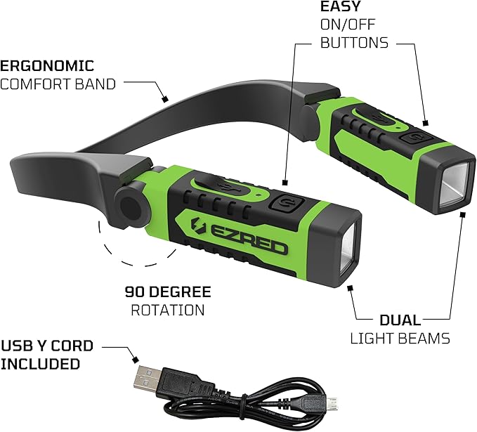 EZRED Anywear Rechargeable Neck Light for Hands-Free Lighting - NK15-GR Green, Perfect Light for Mechanics, Camping, Hunting, DIY Projects, Reading