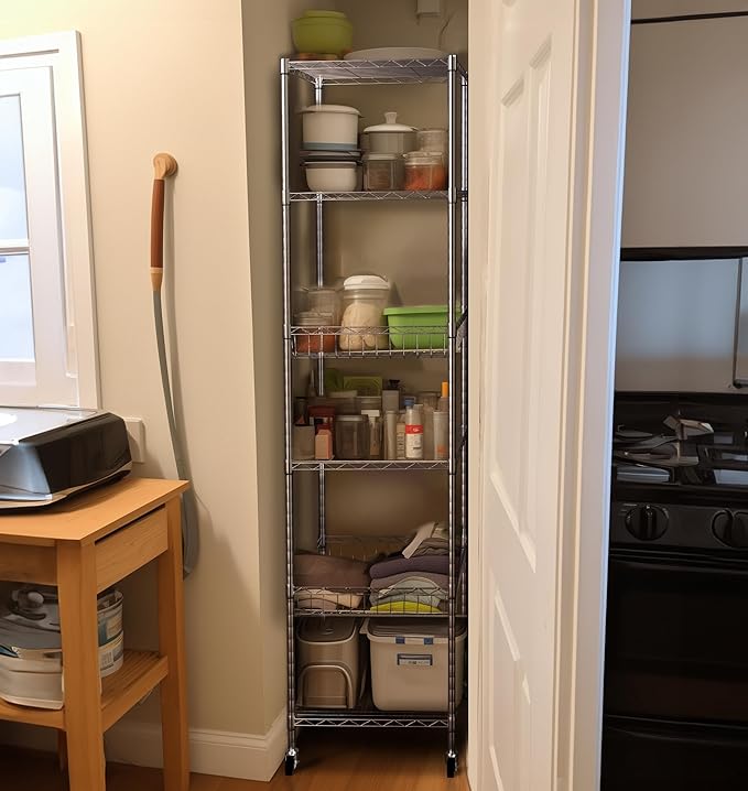 Finnhomy Heavy Duty 6 Tier Wire Shelving Unit with Wheels 18x18x72-inches 6 Shelves Storage Rack Thicken Steel Tube, Adjustable Shelving Rack for Kitchen Bathroom Office, NSF Certified, Chrome