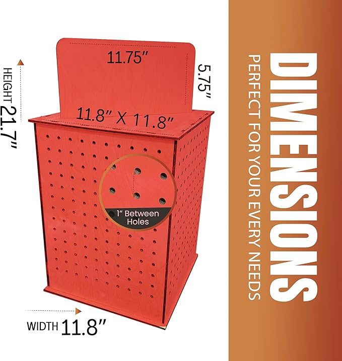 TORCHED DISPLAYS Rotating Display Stand | 22.5 x 16.76-inch | Rotating Organizer Wood Pegboard | Pegboard Display Stand for Craft Shows, Vendor Events, Jewelry, Accessories | Red