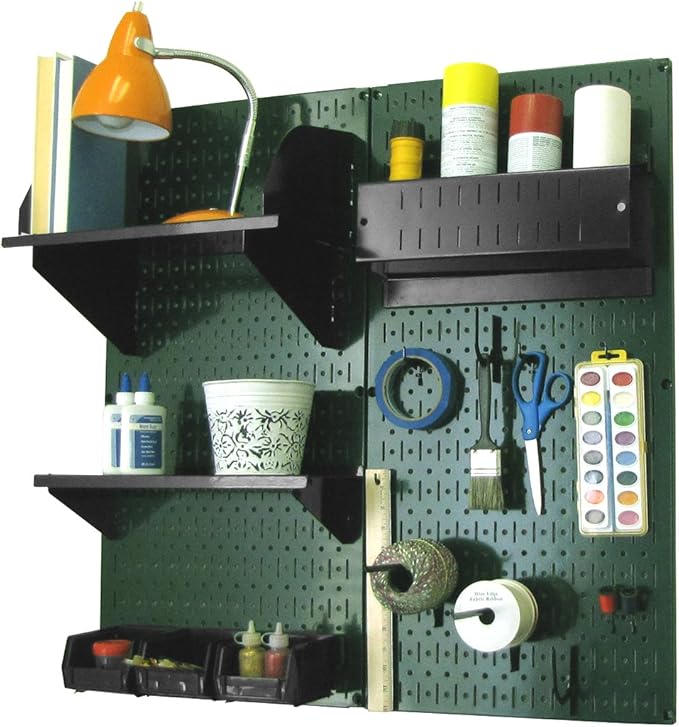 Wall Control Craft & Hobby Pegboard Organizer Storage Kit with Green Pegboard and Black Accessories