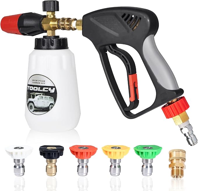 TOOLCY Foam Cannon Kit with Pressure Washer Gun 5000 PSI, 5 Nozzle Tips, 1/4" Quick Connector, 1L Bottle, Quick Release, Industrial Grade