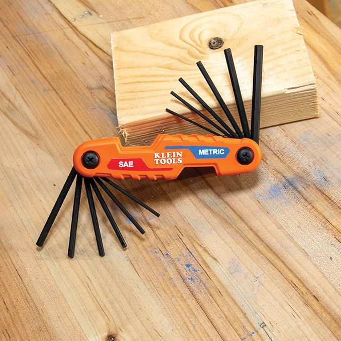 Klein Tools 70590 Compact Folding Hex Key, Metric and SAE Combo Set, 12 Keys, Industrial Strength Heat Treated Alloy Steel