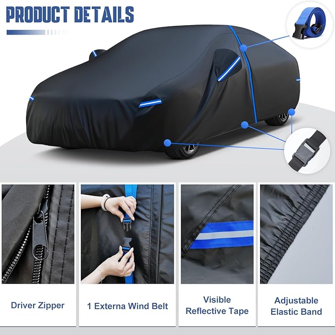 Kayme Car Cover Custom Fit for Honda Civic Sedan Coupe, Nissan Sentra, Toyota Corolla Sedan, Hyundai Elantra, Windproof Upgraded & 100% Waterproof. All-Weather Full Exterior Cover Rain Sun Protector.