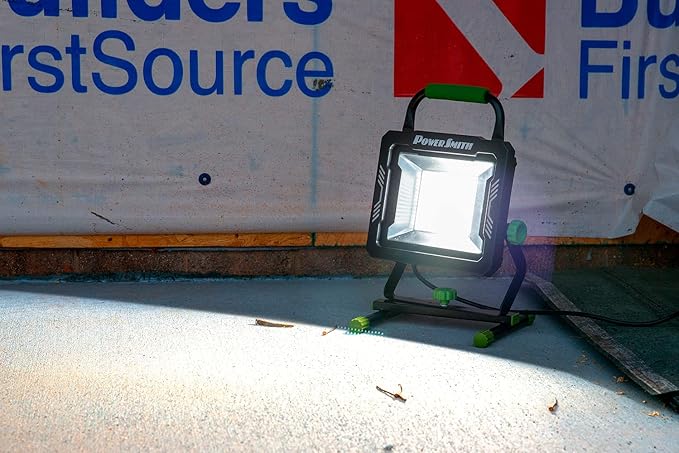 POWERSMITH PWLS150H 15000 Portable LED Work Light with Two Brightness Modes, Metal Housing and Stand, 10 ft. Power Cord, Impact Resistant Lens, and 5 Year Warranty