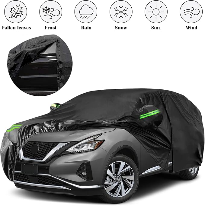 Waterproof Car Covers Replace for 2003-2025 Nissan Murano, 6 Layers All Weather Custom-fit Car Cover with Zipper Door & Windproof Bands for Snow Rain Dust Hail Protection (Murano)
