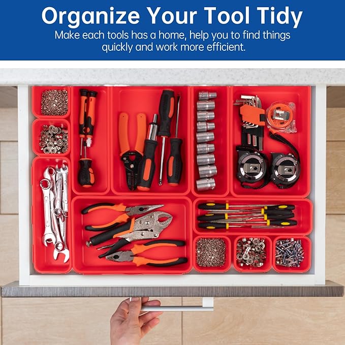 45 Pack Tool Box Organizer Tool Tray Dividers, Toolbox Drawer Organizers Storage Trays for Rolling Tool Chest, Work Bench Cabinet Bins, Hardware Parts Screw Nut Bolt Small Tools Organization - Red