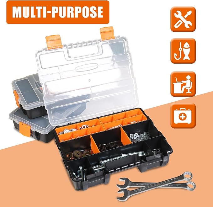 Torin AG421B Hardware & Parts Organizers: 4 Piece Versatile And Durable Storage Toolbox for Bolts, Screws, Nails, Nuts and Small Hardware, Black/Orange