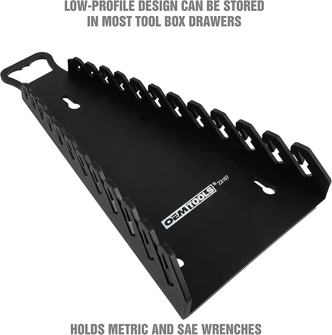 OEMTOOLS 23107 Reverse Wrench Organizer With Handle, For Shop, Garage, Or Tool Box, Organizers And Storage for Convenient Carrying, Case For Wrenches Or Pegboard Tool Holder, 13.8 Inches, Black