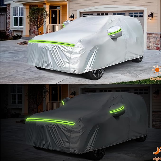 Waterproof Car Covers Replace for 2007-2025 Ford Expedition EL/MAX and Lincoln Navigator L, 6 Layers Silver All Weather Car Cover with Zipper Door for Snow Rain Dust Hail Protection