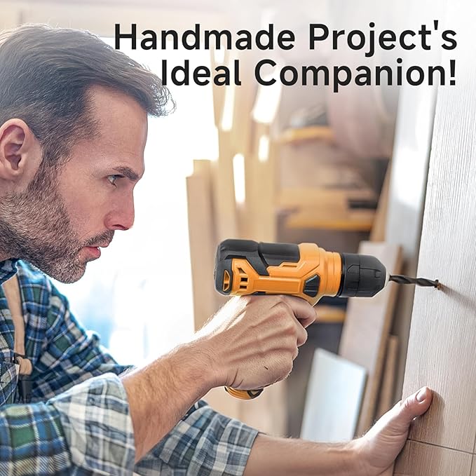 Tool Set - Tool Kit with 8V Cordless Drill, 132 Piece Tool Box with Drill, Home Tool Kits for Men & Women, Hand Drill Set Perfect for Homeowner, Diyer, Handyman-Yellow