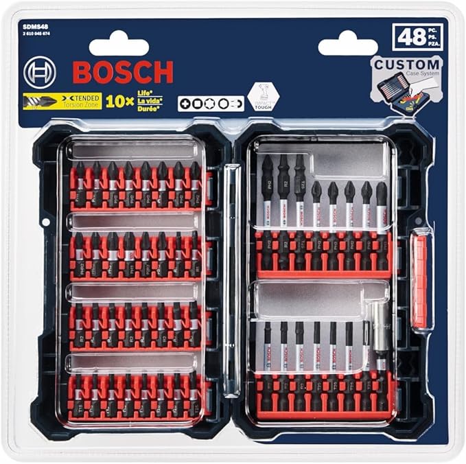 BOSCH SDMS48 48-Piece Assorted Impact Tough Screwdriving Custom Case System Set for Screwdriving Applications