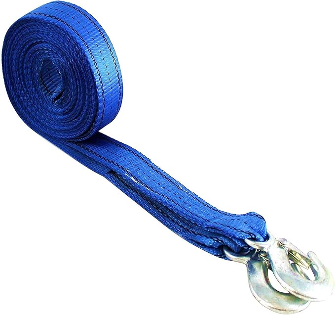 HFS(R) Heavy-Duty Tow Strap with Hooks | 10,000-Pound Capacity | Woven Polyester Webbing | HD Truck Recovery, ATV Towing, Vehicle Rescue | Reliable Tow Rope Versatile Applications (2inch X 30FT Blue)