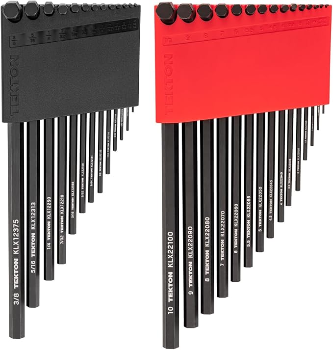 TEKTON Flat End Hex L-Key Set with Holders, 28-Piece (0.050-3/8 in., 1.3-10 mm) | KLX91303