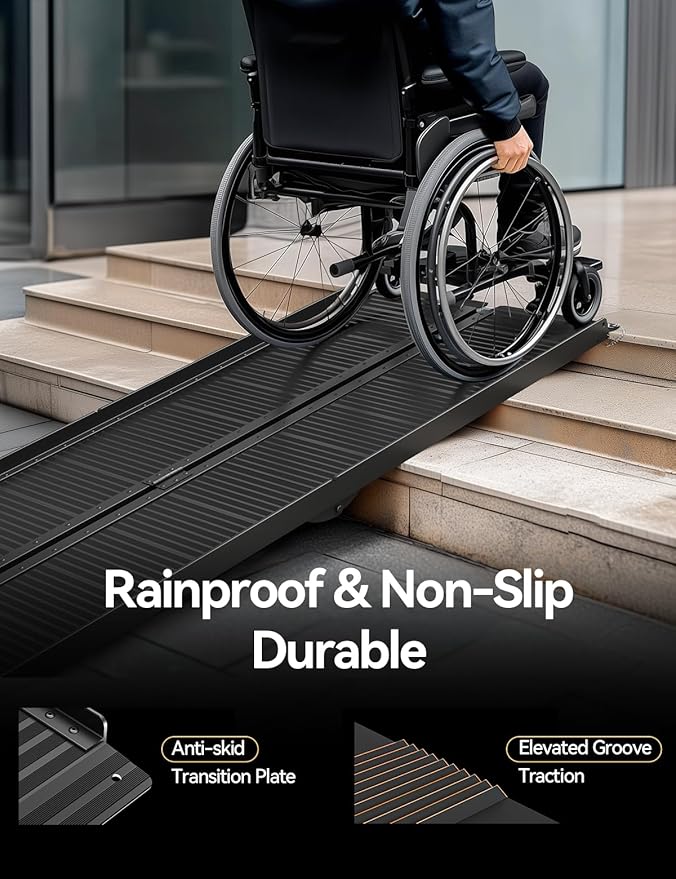 Black Aluminum Ramp 5FT, With Non-Slip Surface Wheelchair Ramp, Folding Portable Wheelchair Ramps for Home Steps,Scooter Ramp for Car, Stairs, Doorways, Curbs, 800 LBS Weight Capacity, 28.3''W x 60''L