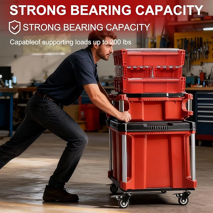 Upgraded Tool Box Dolly Compatible with Milwaukee Packout Carts Milwaukee Packout wheels equipped with locking wheels load capacity up to 200 pounds.