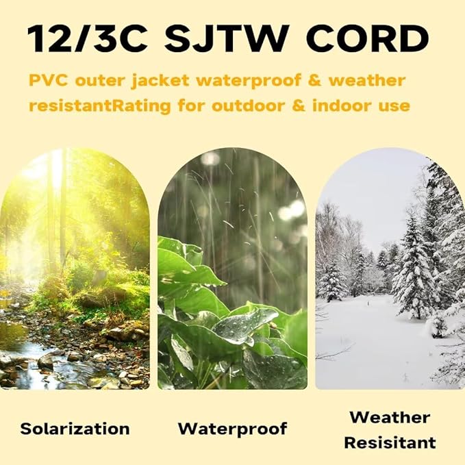 Indoor Extension Cord with Lighted End, 12 Gauge Heavy Duty 3 FT, 3 Prong Grounded 15 Amp Extension Cord, 12/3 SJTW Power Cord for Garage, Garden, Appliance, UL Listed, Yellow