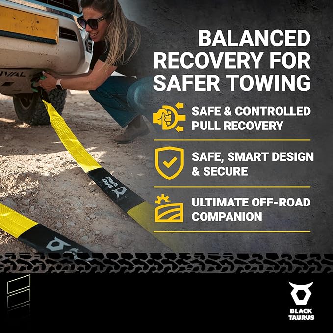 2-3/8" x 20 ft Elastic Snatch Strap – 17,600-lb Heavy-Duty Off-Road Kinetic Tow Strap, 100% Nylon with 20% Stretch & Reinforced Loops for Jeep, Truck, UTV/4x4 Vehicle Recovery (Yellow)