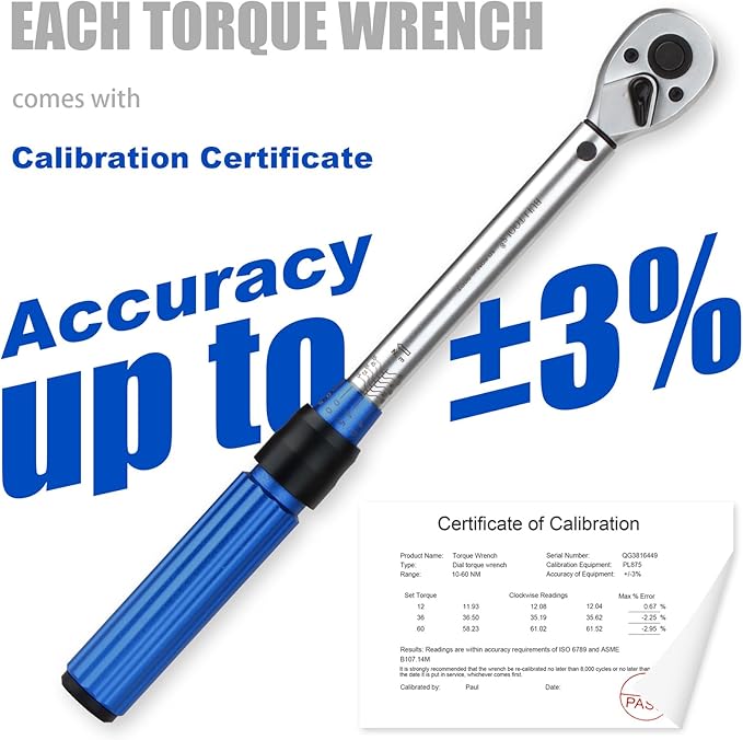 BULLTOOLS 3/8-Inch Drive Click Torque Wrench, Dual-Direction 72-Tooth Torque Wrench Set 7.4-44.3 FT.LB/10-60 Nm Dual Range Scales Torque Wrench for Bike, Motorcycle, Car Spark