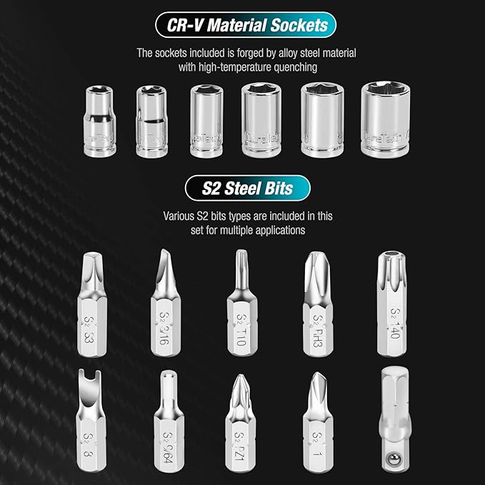 DURATECH 56-Piece 1/4" Mini Ratchet Wrench and Screwdriver Bit Set, 2-in-1, 72-Tooth and 60-Tooth with Bit Socket Set, Storage Cases Included