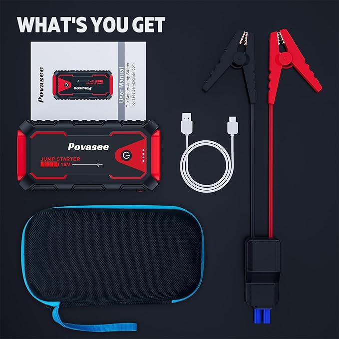 Povasee Jump Starter 5000A Car Jumper Starter, Model A30 12V Jump Box for Car Battery up to 10L Gas or 8L Diesel Engine Battery Jumper Starter Portable with Power Bank/Dual Output/LED Light
