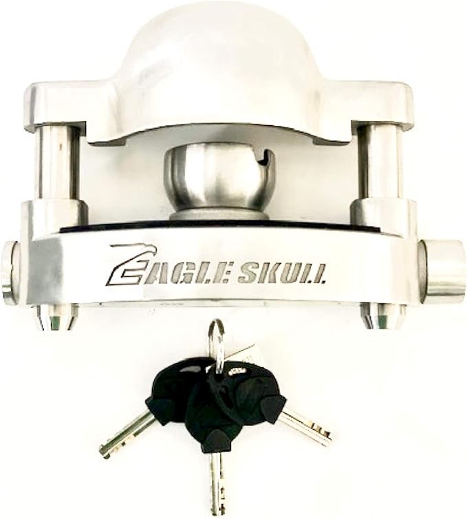 Eagle Skull Alarmed Stainless Steel Trailer Coupler Hitch Lock Alarm Camping Horse Boat Dump Cargo