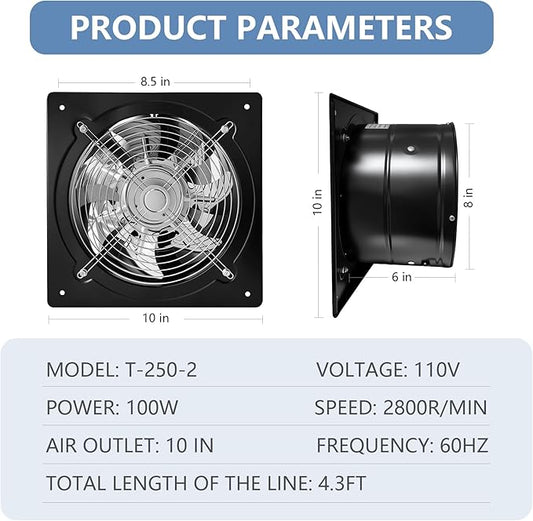 10 Inch Exhaust Fan,794CFM Kitchen Exhaust Fan with Speed Controller,110V 100W Wall Mounted Vent Fans with Damper for Shop, Smoking Room, Industrial Ventilation Use (10-inch Black)