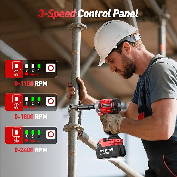 Cordless Impact Wrench 3/8 Inch, 450N.m/ 330Ft-lbs Electric Impact Gun with Blushless Motor, 4000mAh Battery, Charger, 5 Sockets, Power Impact Driver for Car Home, Tire Repair
