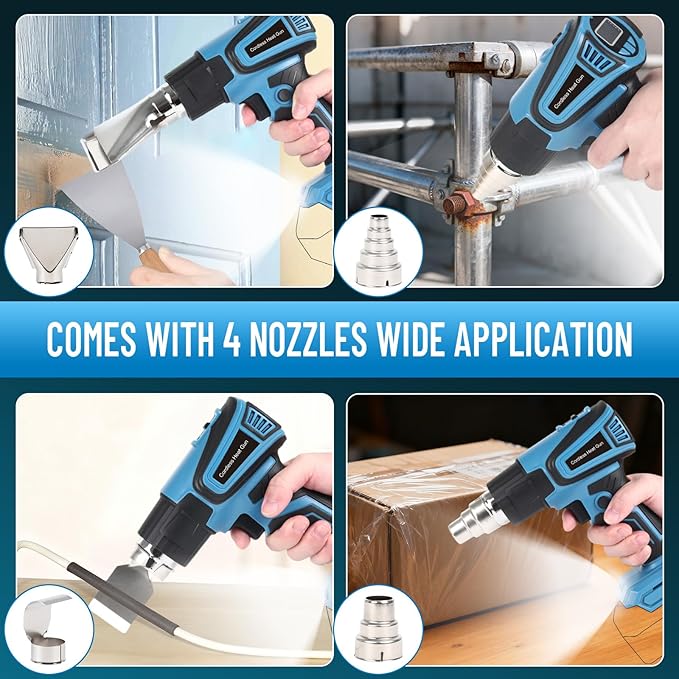 Cordless Heat Gun Compatible with Makita 18v Battery, Fast Heating Variable Temp (122°F~1112°F) Hot Air Gun LCD Display and 4 Nozzle for for Crafting, Shrink Tubing, Vinyl Wrap, Resin, DIY(No Battery)