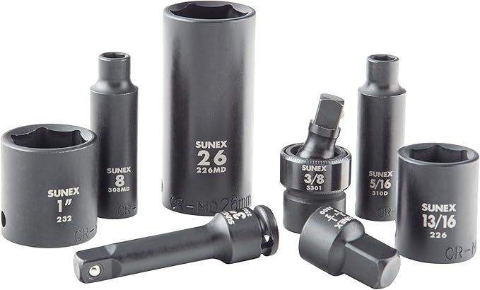 SUNEX 1068 3/8" & 1/2" Drive SAE & Metric 6 Point Standard & Deep Master Impact Socket Set, 68-Piece