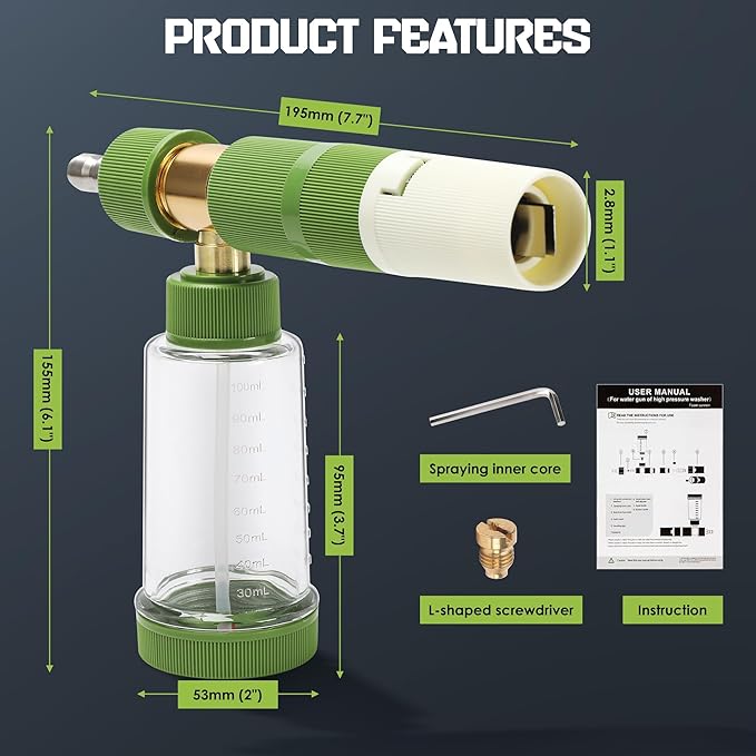 Foam Cannon Pro for Pressure Washer with 5 Nozzle Tips, Adjustable Soap Foam Sprayer with 1/4" Quick Connector for Car Wash