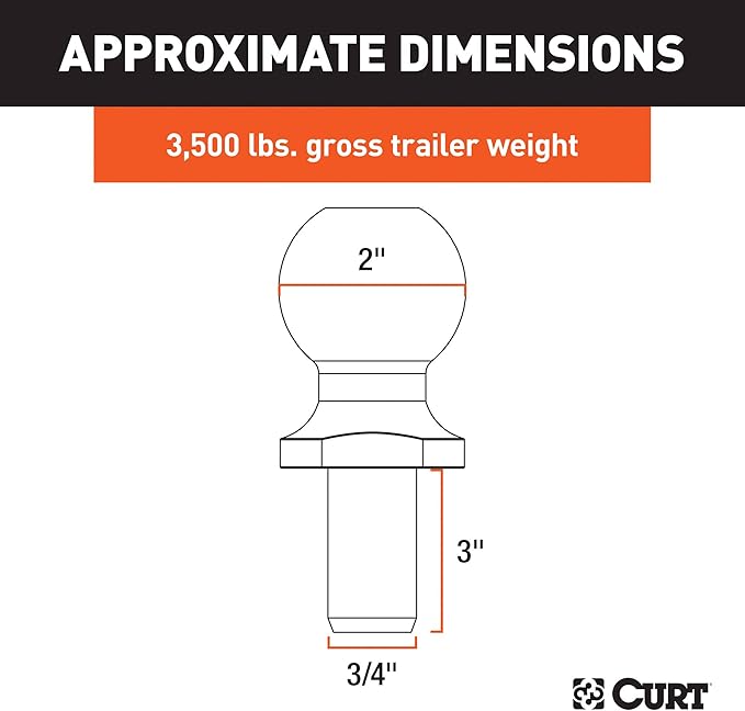 CURT 40073 Chrome Trailer Hitch Ball, 3,500 lbs, 2-Inch Diameter, 3/4 x 3-Inch Shank