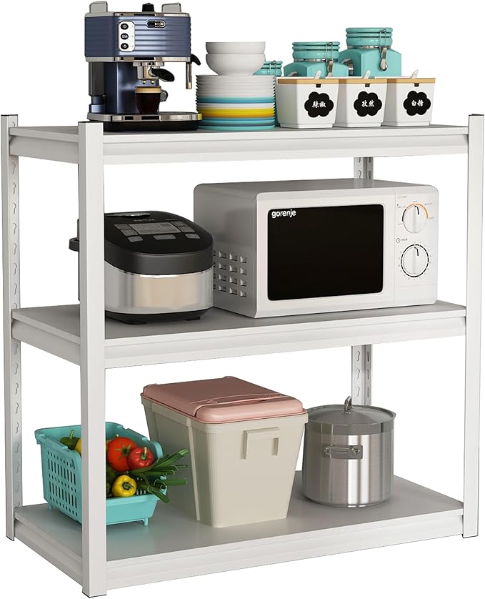 Garage Shelving Adjustable 3 Tier Heavy Duty Metal Storage Shelves Adjustable Utility Rack Organization for Kitchen, Pantry, Closet, Garage, Office 31.5" W x 15.75" D x 31.5" H, White