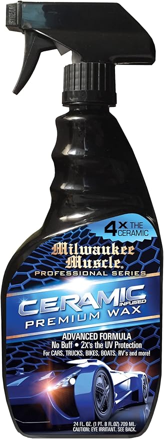 Ceramic Auto Car Wax Spray - 24 Fl Oz - Milwaukee Muscle - 4X The Ceramic Coating - Detail Spray Wax - Advanced Hydrophobic Spray for Shine and Protection