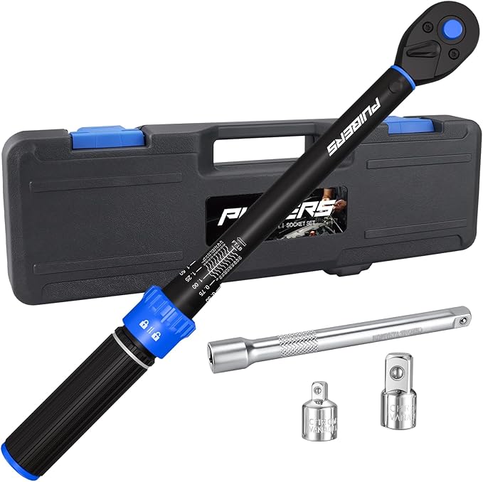 5PCS Torque Wrench Set 3/8" Drive 5-50 FT.LB, Dual-Direction 72-Tooth Adjustable Torque Wrenches with 6" Extension Bar, 3/8" to 1/2" & 1/4" Adapters for Car, Motorcycle,Bike Maintenance