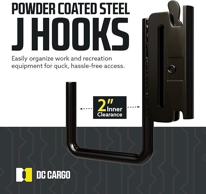 DC Cargo - E Track J Hooks (2" - 10 Pack) - Vertical E Track Accessories - Hanging Hooks for Your ETrack Rail System - Use in Enclosed Trailers, Box Trucks, Vans, Garage, Workshop & Warehouse