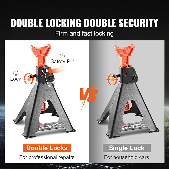 VEVOR Jack Stands, 6 Ton (13,000 lbs) Capacity Car Jack Stands Double Locking, 14.2-23 inch Adjustable Height, for Lifting SUV, Pickup Truck, Car and UTV/ATV, Red, 1 Pair