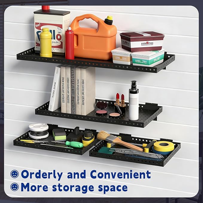 Heavy Duty Slatwall Shelf 24x12Inch, Steel Slatwall Accessories Storage Rack for Garage, Retail, Workshop (2, 24x12Inch)