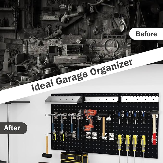 Goplus Garage Pegboard, Metal Pegboard Tool Organizer Kit with 3 Pegboards & 28 Pcs Hanging Accessories, Heavy Duty Wall Organizer Peg Board for Workshop, Tool Storage, Black
