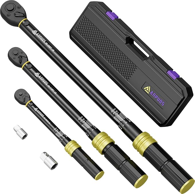Torque Wrench Set - 5 Pcs 1/4” 3/8" 1/2" Drive, 20-240in.lb, 10-110Ft.lb, 30-250Ft.lb, 72-Tooth Ratchet, Dual-Direction, Dual Range Scales Click Torque Wrenches for Bike, Automotive, Motorcycle