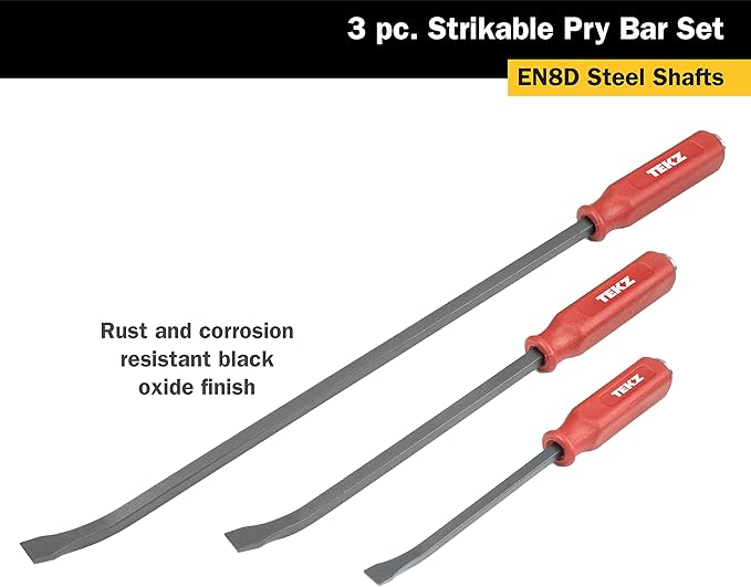 TEKZ 17113 3-Piece Angled Tip Pry Bar Set with Strike Cap Handle