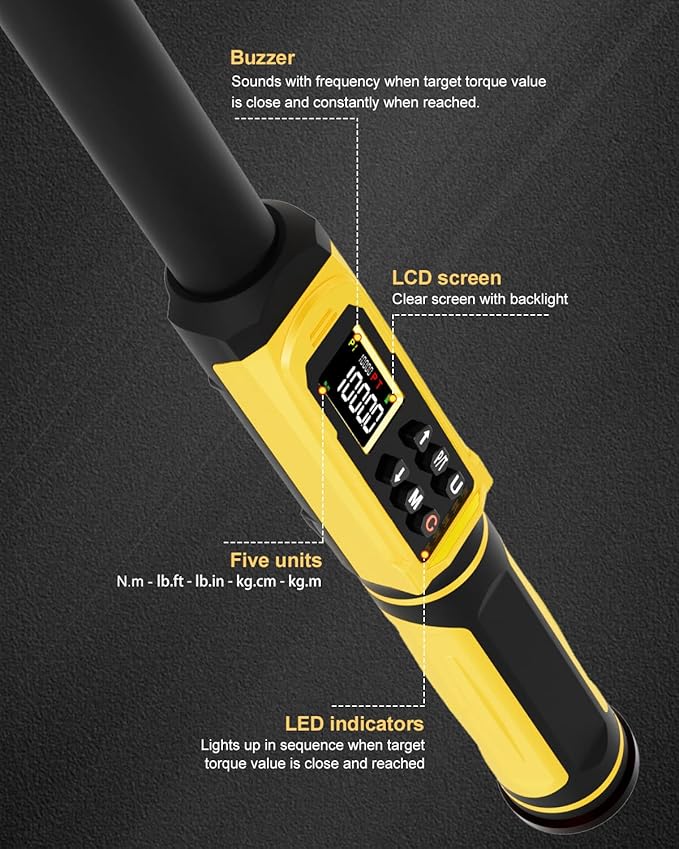 ATsafepro Digital Torque Wrench 3/4-Inch Drive, 15-1000 Nm(11-737.5 ft-lb),±2% Accuracy, Vibration/Buzzer/LED Alert,5 Units, 9 Presets & 500 Data Storage, 3/4 Torque Wrench for Truck, Heavy Machinery
