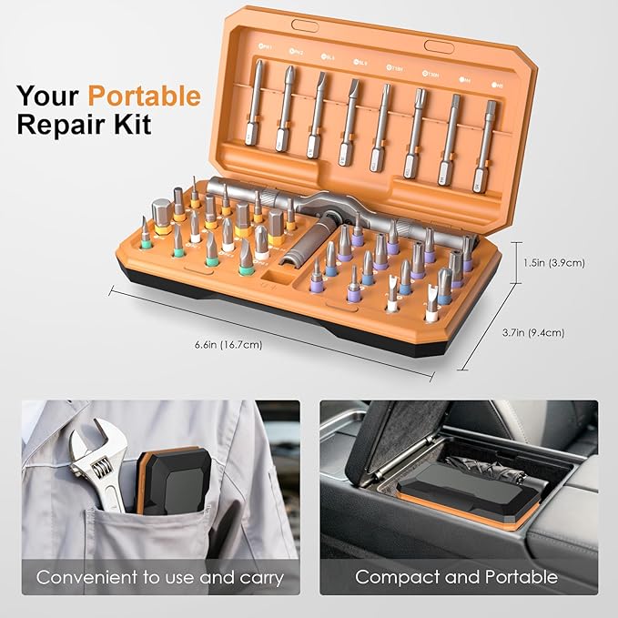 42-in-1 Magnetic Ratchet Screwdriver Set with Detachable T-Handle & Case, Multi-Bit Precision Driver Kit for Electronics, PC, Bicycle, Furniture Repair, Eyeglass, and DIY Gifts （Orange）