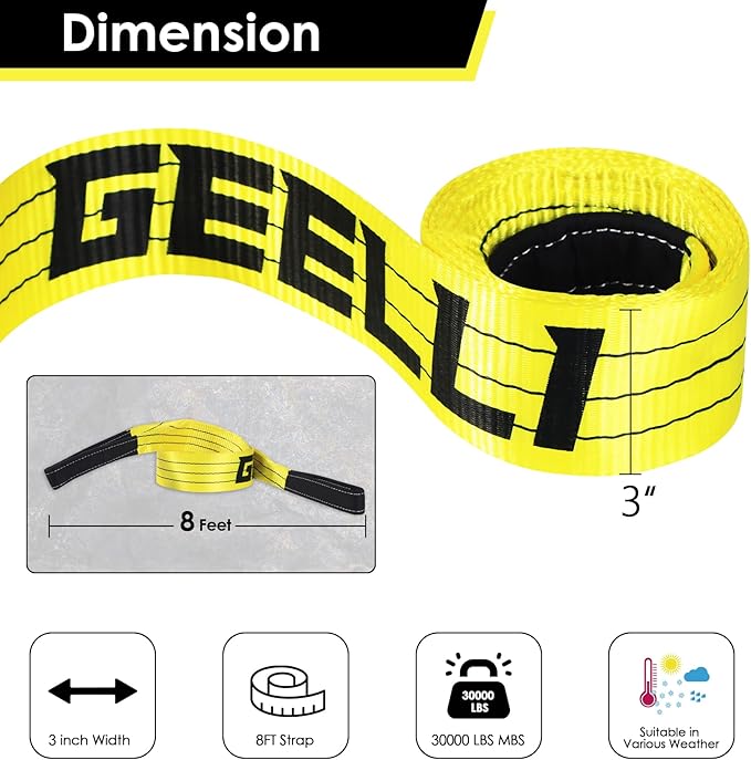 3" x 8ft Tree Saver Strap, 30,000 Pound Capacity Tow Straps Heavy Duty with Loops Recovery Strap for Truck, Winch, Emergency Off-Road