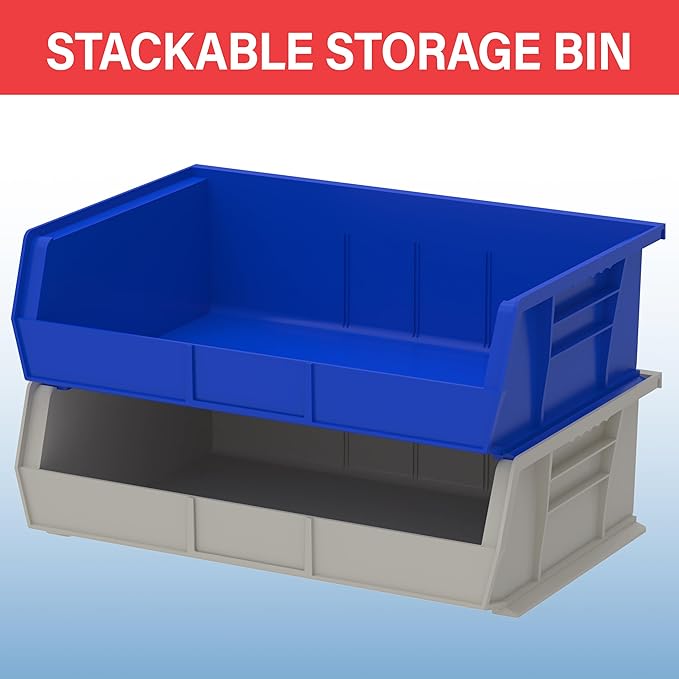 Akro-Mils 30255 AkroBins Plastic Storage Bins, Space-Saving Stackable Bins for Garage, Pantry, Craft Organization, 11" x 16" x 5", Yellow, 6-Pack