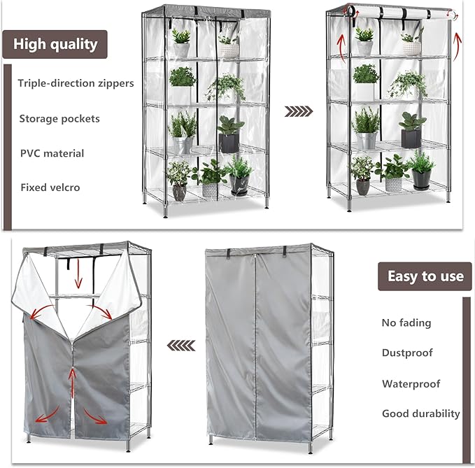 okcool Waterproof Shelf Cover,600D Heavy Duty Wire Shelving Unit Cover,Three Side See Through Panel Clearly Visible (Fits 48" Wx24 Dx72 H Shelves)