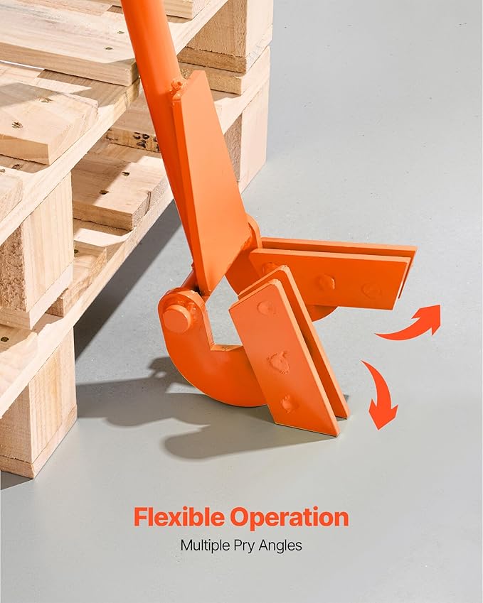VEVOR Pallet Buster Too with 45‘’ Carbon Steel Handle, Heavy Duty Wrecking Pry Bar, Articulating Head Deck Board Removal Tool for Non-Damaging Wooden Pallet & Deck Removal